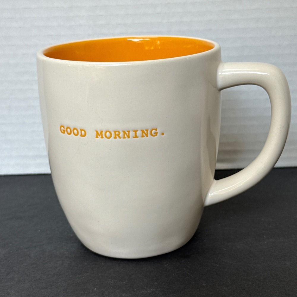 Rae Dunn Good Morning Mug Orange Interior Cream Artisan Collection Magenta